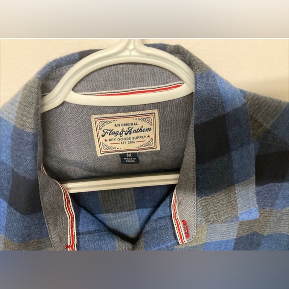 New! Flag & Anthem Mens Button Up Shirt Adult Flannel Plaid Medium M Blue Grey - Picture 3 of 13